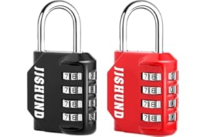 JJSHUND 2 Pcs Cadenas à Code 4 Chiffres - Alliage de Zinc, Étanche, Antirouille - Pour Placard, Gym, Garage, Boîte à Outils (Noir, Rouge)