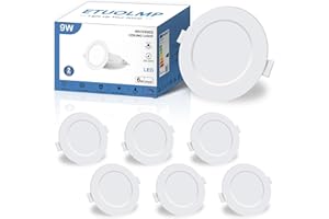 ETUOLMP Spot LED Encastrable Extra Plat 9W 1000 Lumen Spot Salle De Bain IP44 Blanc Neutre 4000K Spot Encastrable LED AC220-240V Pour Salle de Bain, Cuisine, Salon, Lot de 6