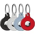 Apple AirTag Holder Silicone Case 4 Pack | Air Tag Tracker Cover and Keyring for Keys, Bag, Pet Collar, Luggage - Scratch Resistant, Fully Covered Anti-Lost Design
