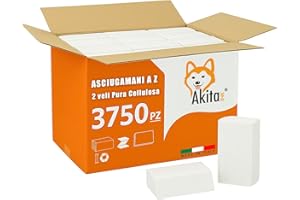 AkitaINK - Confezione da 3750 Asciugamani Monouso Piegati a Z per Dispenser 24 x 24 cm - 25 Pacchetti da 150 Asciugamani Carta, Realizzati al 100% in Cellulosa - Made in Italy