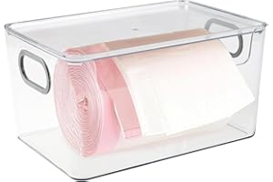 ZoeQide Soporte para bolsas de basura de material de PC – Organizador de armario de cocina, dispensador de bolsas transparente y soporte para bolsas de basura para debajo del fregadero, baño, garaje |