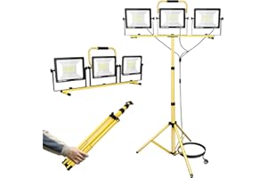 RIGIDON 300W projecteur led chantier trépied pied, 30000LM 175V-265V phare de chantier, phare de travail, éclairage lumière pour garage, jardin, industriel, atelier, exterieur interieur, 6000K Blanc