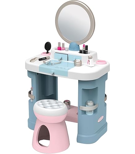Coiffeuse Enfant DeAO Poste De Maquillage Fille Jouet - 31 Pièces Miroir Table Maquillage Fille Avec Tabouret Et Lumière Salon Enfants Maquillage Set Pour Filles Jeux Enfants De 3 Ans | Bleu