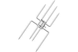 onlyfire Doppel-Fleischklammer, Fleischnadeln für Grillspieß Rotisserie, Drehspieß für 12mm Hexagon & 8mm und 10mm Quadratische Spießstangen, Hähnchengrill Grillgabel mit Feststellschraube