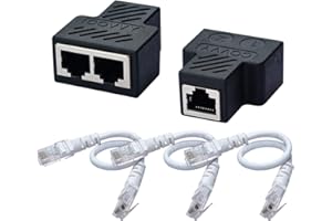 COVVY Adattatore splitter di rete RJ45 da 1 femmina a 2 prese femmina, Cat 5/Cat 6 Lan Ethernet, cavo adattatore splitter a doppia presa (2 pezzi + 3 cavi)