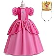 Princess Peach Dress Costume for Girls Kids,Princess Peach Dress Cosplay With Accessories Crown, Halloween Party Dress Up princess peach Dress