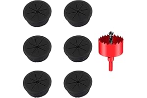 DuDuZui 6 Pezzi Passacavi Scrivania, Passacavo per Scrivania Copri Foro per Cavi da Scrivania, per Cavi da Tavolo per Ufficio e Casa, con 1 Sega a Tazza (60mm Nero 6 Pezzi + Sega a Tazza)