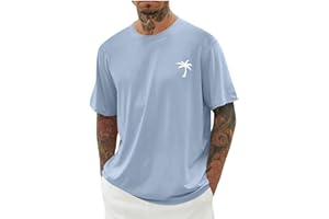 Qixiu Übergroßes T-Shirts für Herren Oberteil Locker Langes Oberteil Herren Casual Themenkleidung Basic Tops Vintage Kokosnussbaum Drucken Streetwear T Shirt Männer Hellgrün Khaki Schwarz