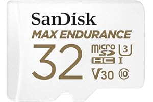 SanDisk MAX ENDURANCE Video Monitoring for Dashcams & Home Monitoring 32 GB microSDHC Memory Card + SD Adaptor 15,000 Hours Endurance, White