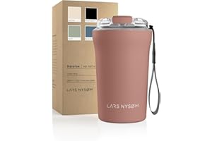 LARS NYSØM Thermo Coffee Mug-to-go with Strap & Tritan Lid 0.38 0.5 Liter | 13oz 17oz BPA-free Travel Mug with Insulation | Leak Proof Stainless Steel Thermal Mug for Coffee & Tea (Nude, 380ml)
