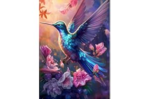 Mupmod 5D Diamond Painting, DIY Hummingbirds Diamond Art Kits for Adults, Flowers Diamond Dots Gem Art and Crafts for Gift Home Wall Decor 12x16 in