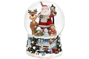 Dekohelden24 Bola de Nieve XXL Divertida, Musical, melodía: Rudolph The Red Nosed Reindeer, Dimensiones (Largo x Ancho x Alto): 15 x 15 x 20 cm, Bola de 15 cm de diámetro, Papá Noel con Alce