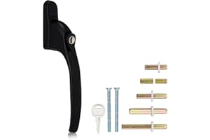 XFORT Key Locking Inline Window Handle Installation Kit in Black, UPVC Window Handle Replacement, Lockable Window Lever