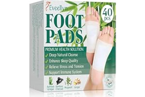 EVEELLYN Detox Foot Pads 40 Pack, Bamboo Charcoal & Organic UK Foot Patches for Deep Cleansing, Nighttime Renewal & Sleep Support (40 Pads)