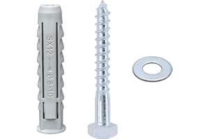 DDHOMIN 12 PCS Heavy-Duty Masonry Brick Wall Fixing Screws Bolts Anchors - Hex Self-Tapping Screws with Expansion Plugs and Washers for TV Mounts, Water Heaters, and Cabinet Installation (M8)