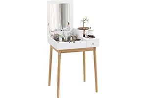 HOMCOM Toaletka z lustrem stolik do makijażu w nowoczesnym stylu - 2 szuflady, składane lustro do sypialni, salonu, 60 x 50 x 85,5 cm biały