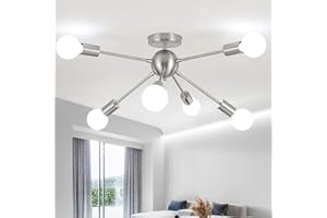 ASHUAQI Lamparas de Techo Salon Níquel, 6 Luces Moderno Lampara Techo Dormitorio Cromo, Base E27 Lámparas de Araña Vintage Lampara Sputnik para Comedor, Cocina, Pasillo, Oficina en Casa