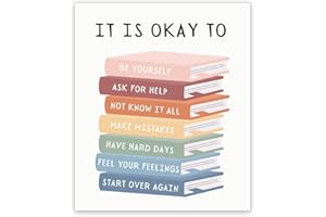 CLFORLORGN Motivierende Kinder-Kunstdrucke mit positiven Affirmationen, Leinwand-Wanddekoration, "It Is Ok To Be Yourself", Poster für Klassenzimmer, Büro, beruhigende Ecke, 30,5 x 40,6 cm, ungerahmt