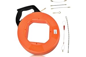 TIANDIRENHE Guia Pasacables, Cable de tracción eléctrica de fibra de vidrio 100 pies/30 m x 4 mm con 6 adaptadores - Resistencia máxima a la tracción 90 kg - Herramienta de tracción de cables