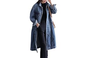Jofemuho Womens Classic Long Jean Jacket Plus Size Loose Long Sleeve Button Down Denim Jacket Trench Coat