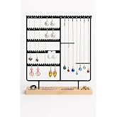 Onomo Jewelry Organizer, Jewelry Stand Metal Stand and Wooden Base, 35x30x9.5cm, Earring Pendant Ring Organizer, Black
