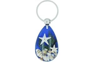 Luck Trader Real Sealife Scene with Starfish and Shells Keyring in Blue