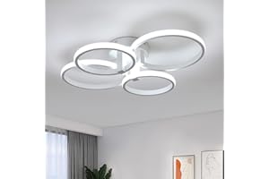 SENQIU Nowoczesna lampa sufitowa LED, 48W 5400LM okrągła lampa sufitowa LED, metalowy biały żyrandol LED do salonu, sypialni, kuchni, jadalni, 6500K zimne białe światło