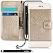 Produktbild HUDDU Gold Schutzhülle für iPhone 7 Handyhülle Schmetterling Mädchen Muster Floral PU Leder Tasche Slim Wallet Case Flip Hülle Ledertasche mit Kartenfach Magnetverschluss Stand Cover Brieftasche Etui Blumen Handytaschen für iPhone 7 / iPhone 8