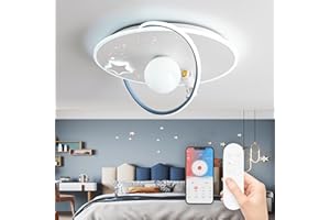 RRBEST LED Plafoniera Dimmerabile Bambini, Lampada da Soffitto con Telecomando, Lampada Soffitto Camera da Letto Astronauta, Cartoon da Creativa per Bambino Ragazzi, 3000-6000K, Ø50CM