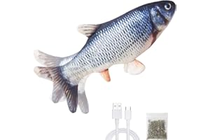 LAUCENTRAL Karpo Catnip Electric Realistic Simulation Toy Fish,Plush Wagging Interactive Pets Chewing Biting Kicking Pillow Fish for Cat Kitten Funny Cute Doll for Teeth Cleaning with USB Rechargeable