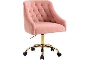 WOEOA Krzesło obrotowe do biura i domu, fotel biurowy z regulacją wysokości, aksamitne wykończenie, udźwig 135 kg, różowe idealne do sypialni, dla dziewczyn