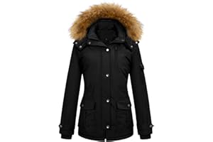 TOMEEK Manteau Femme Hiver Veste Parka Polaire Imperméable Manteau à Capuche Chauffante à Col en Fourrure Blouson Chaud Chic et Elegant avec 5 Poches Zippé Jacket