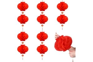LAFEFE 10pcs Chinese New Year Decoration 2024 Waterproof Chinese Lantern, Traditional Hanging Decorations Foldable Red Paper Lanterns for Spring Festival Wedding Home Birthday Party Decoration (24cm/9.5in)