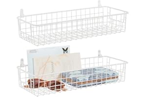 mDesign Set da 2 portaoggetti da Appendere – Mensole da Parete in Metallo per Ingresso, Camera da Letto e Altro – Mensola svuotatasche per Lettere, Occhiali o Accessori Bagno – Bianco