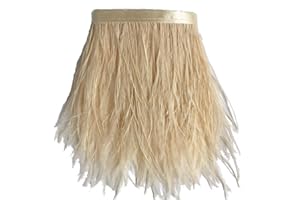 Sowder, orlo sfrangiato con piume di struzzo con nastro di raso per abito, per cucito, artigianato, costumi, decorazioni, confezione da 1,8 m Ivory