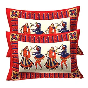 RajasthaniKart 100% Cotton Pillow Cover (Set of 2) -Ethnic Dandiya Print, Multicolor (Green)