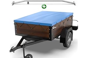 Tarpofix® Bâche pour remorque Plate 160 x 110 x 7,5 cm + 1x Arceau de bâche (réglable 100-145 cm) - Bache remorque PVC - Bâche de Couverture pour diverses remorques de Voitures de 350kg & 500kg