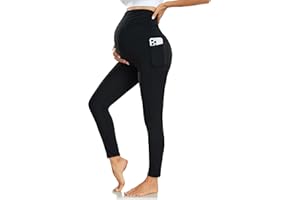 Nlieanuc Legging Grossesse Femme Taille Haute Leggings Maternité avec Poches Opaque Pantalon Grossesse Femme Vetement Enceinte