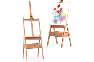 ‎COSTWAY COSTWAY Staffelei Holz groß, 194,5 cm Leinwand Ständer mit Ablage und Schublade, Holzstaffelei höhenverstellbar, Malstaffelei für Leinwände bis 92 cm, Atelierstaffelei für Künstler, Hochzeit