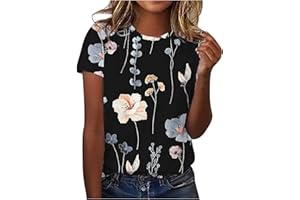 FUNALOE Ladies Tops Printed T Shirts for Women Crew Neck T Shirts Short Sleeve Tops for Women Plus Size Tops Summer Tops Ladies Tunic Tops Loose Tops for Women UK Womens Casual Tee Boho Clothes