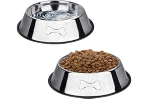 SUOXU 2 Stainless Steel Dog Bowls,Dog Feeding Bowls,Dog Food Plate Bowls With Non-slip Rubber Bases,Small Pet Feeder Bowls And Water Bowls (S- 350 ml/11.8oz)