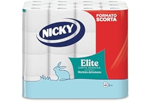 Nicky Elite - 48 Rotoli di Carta Igienica, 150 Soffici Fogli a 3 Veli, Morbida e Resistente a Contatto con la Pelle, Dermatologicamente Testata, 100% Certificata FSC®
