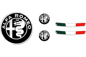 4R Quattroerre.it, Kit di Stemmi Adesivi 3D, Ideali per Interni di Alfa Romeo Stelvio e Giulia, Certificati OEM, 2 Adesivi Tricolore e 3 Adesivi Logo, Prodotto Ufficiale
