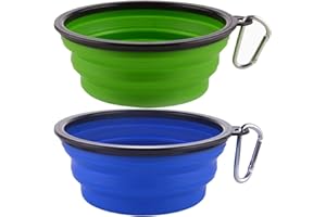 MOACC 2PZ Ciotole per Cani, Pieghevoli in Silicone, con Moschettone da Viaggio e Alpinismo, per L’Acqua e Cibo(1000ml,Blu e Verde)