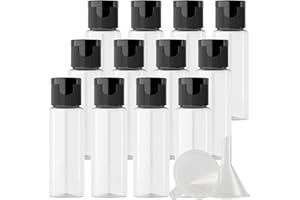 ZEOABSY 12 Piezas 20 ml Botellas con Flip-Top, Hombro Plano Botes de Plástico Pet Transparente con Tapa Abatible Negro, Botella de Viaje Rellenables para Cosmética (NO Puedo APRETAR)