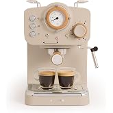 CREATE / THERA RETRO/Espresso coffee machine semi-automatic matt sand and wood / 20 bars, double output arm, 1.25L tank, grou