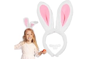 HarnyLoom Bunny Ears Headband Kids Adult, Easter Plush Rabbit Ears Headband Bunny Teeth Bunny Cosplay Costume Fancy Dress Up Accessories Easter Egg Hunt Decorations Party Spring Celebrations