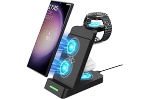 SPGUARD Induktive Ladestation Kompatibel mit Samsung Galaxy Watch 7/FE/Ultra/6 Classic,3 in 1 Ladegerät Wireless Charger für Galaxy Z Fold6/Z Flip6/S24/Ultra/S24+/S23 Ultra/S23+/S23/S22/Buds3(Schwarz)