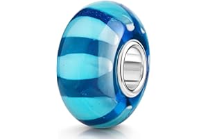 MATERIA by Matthias Wagner Glas Bead blau hellblau mit Streifen Element für Armband 1602