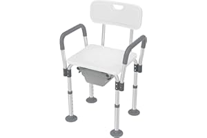 ‎FIVMEN FIVMEN Toilettenstuhl Duschhocker Höhenverstellbar 2 in 1 Duschstuhl Badhocker Nachtstuhl mit Eimer, Armlehne und Rückenlehne WC-Stuhl für Erwachsene Senioren